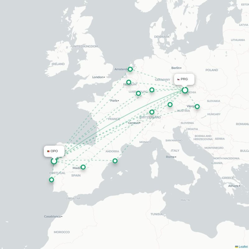 OPO - PRG route map