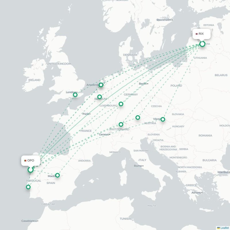 OPO - RIX route map
