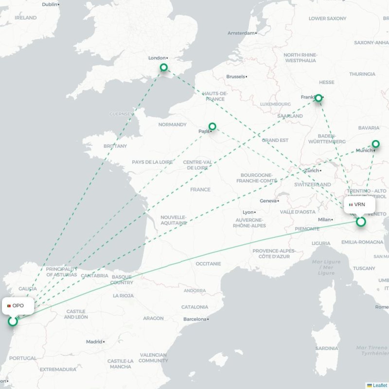 OPO - VRN route map