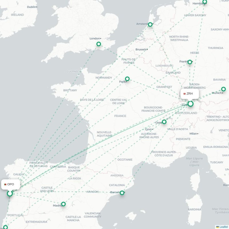 OPO - ZRH route map