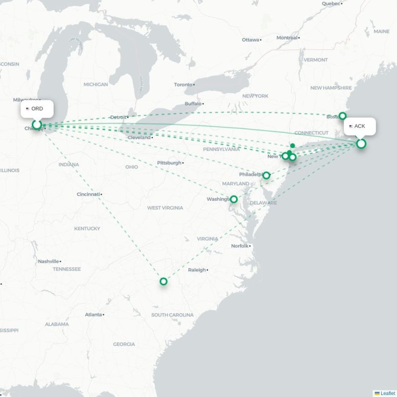 ORD - ACK route map