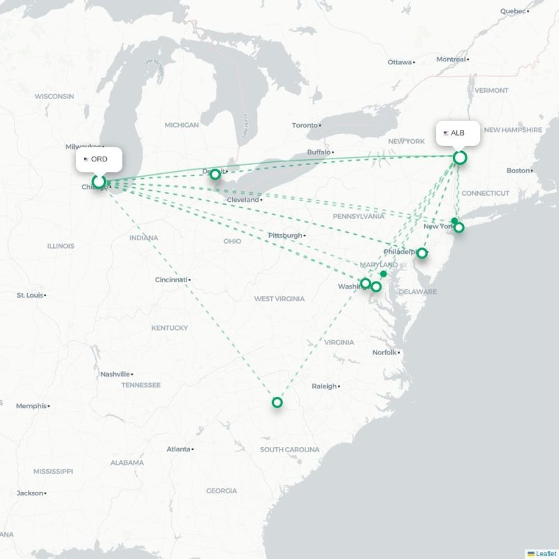 ORD - ALB route map