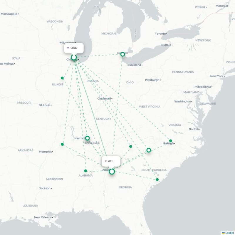 ORD - ATL route map