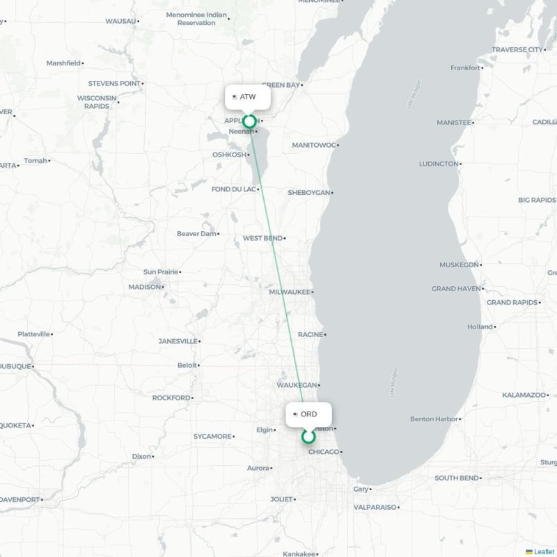 ORD - ATW route map