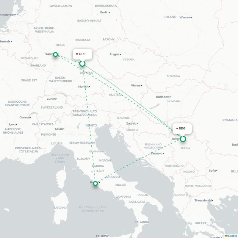 ORD - BEG route map