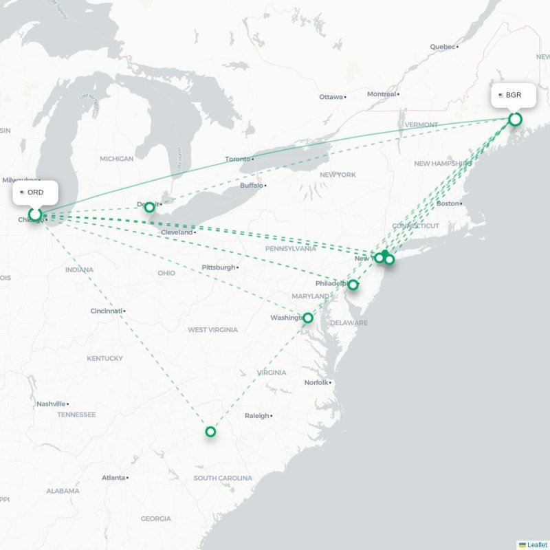 ORD - BGR route map