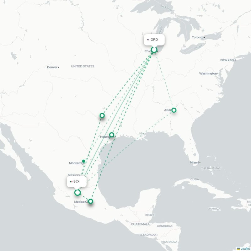 ORD - BJX route map