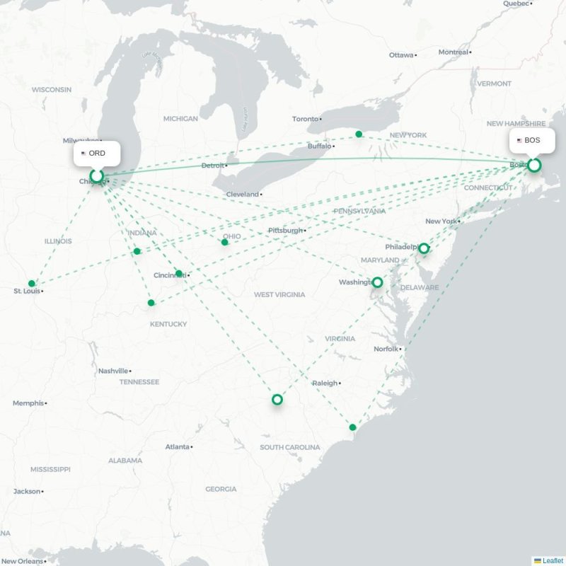 ORD - BOS route map