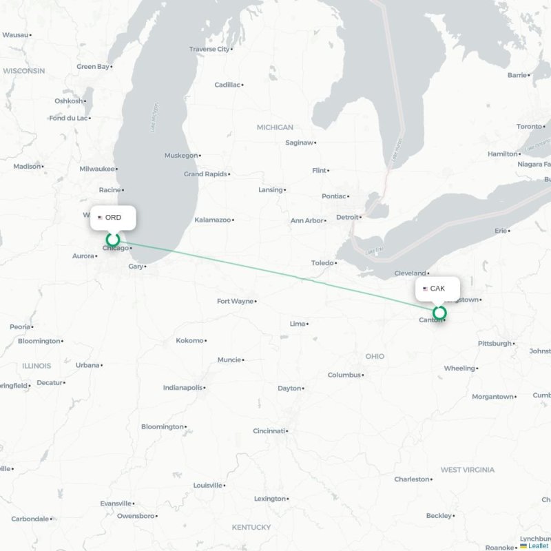 ORD - CAK route map