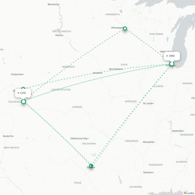ORD - COS route map