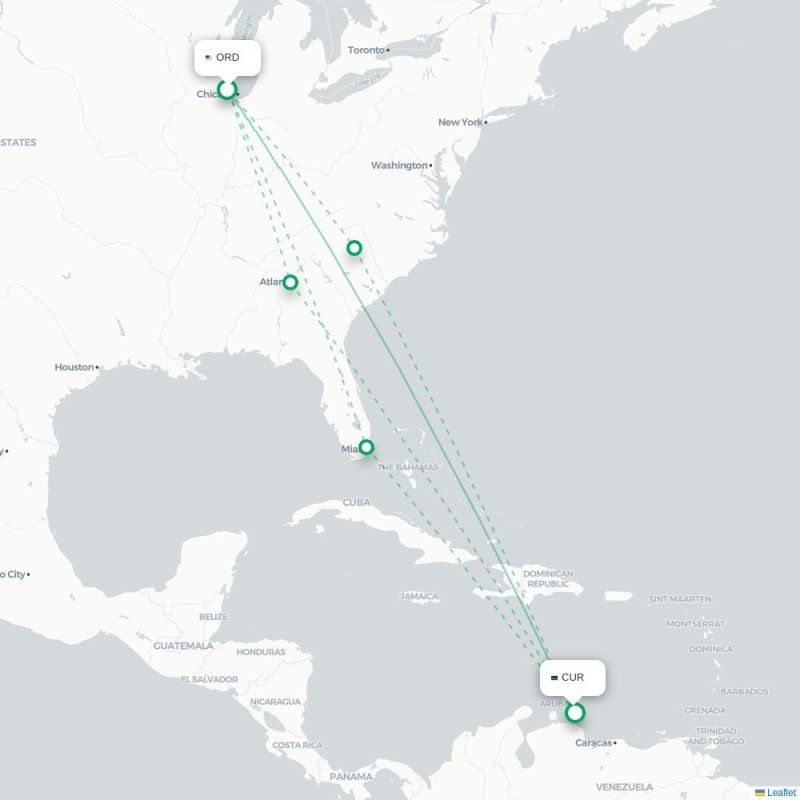 ORD - CUR route map