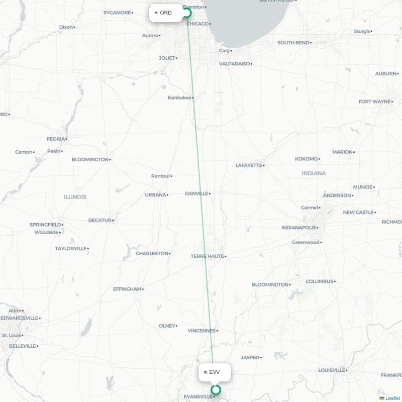 ORD - EVV route map