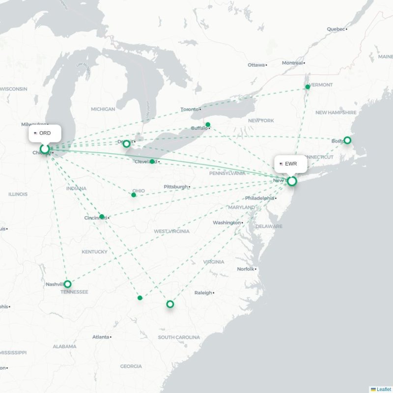 ORD - EWR route map