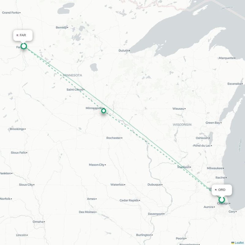 ORD - FAR route map