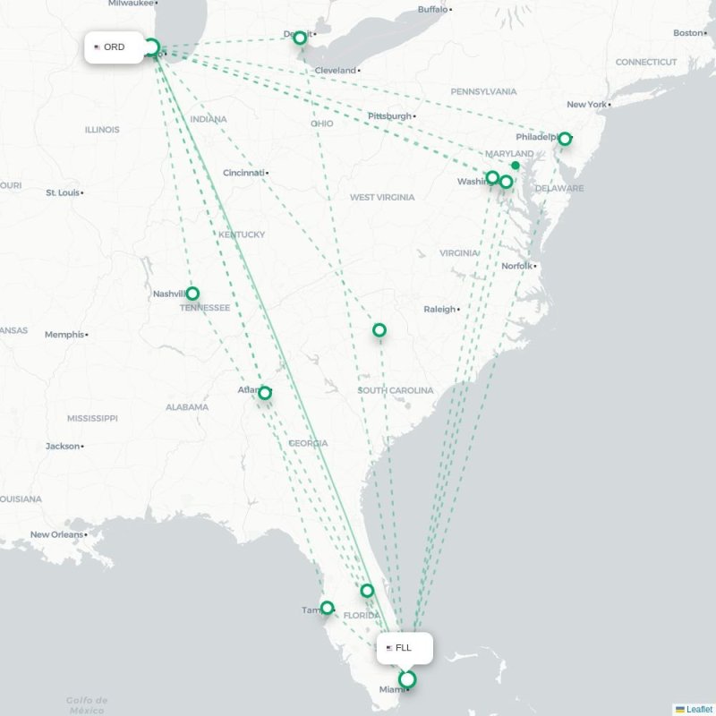 ORD - FLL route map