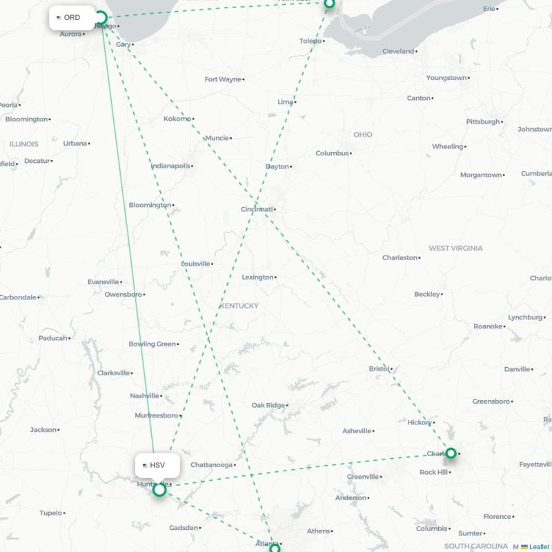 ORD - HSV route map