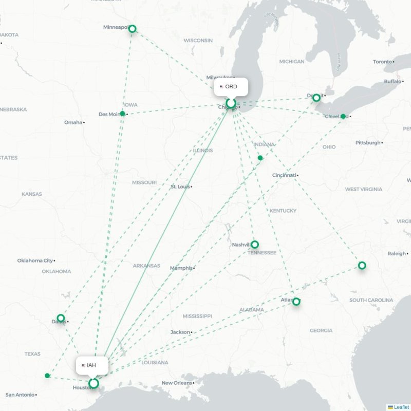 ORD - IAH route map
