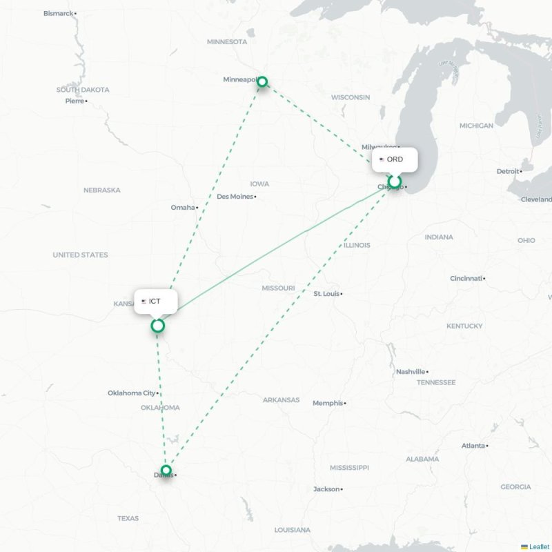 ORD - ICT route map