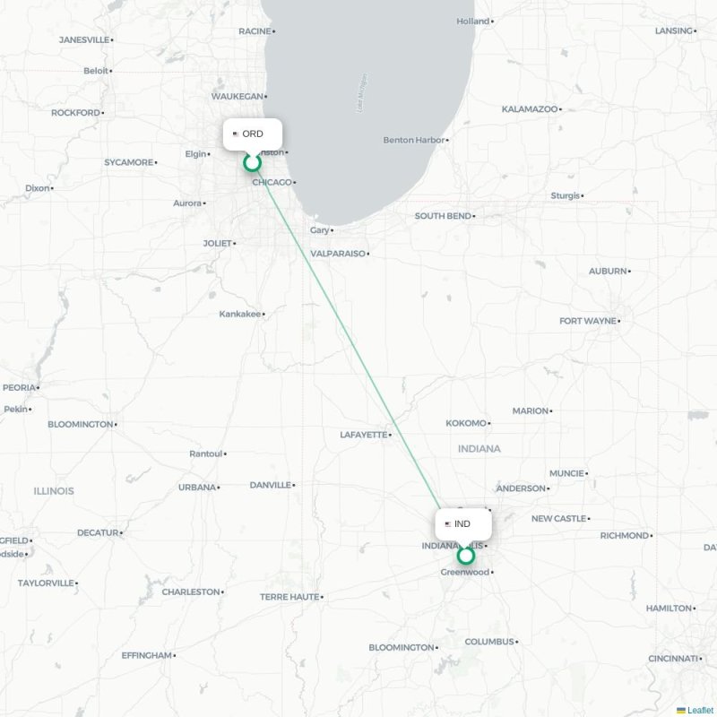 ORD - IND route map