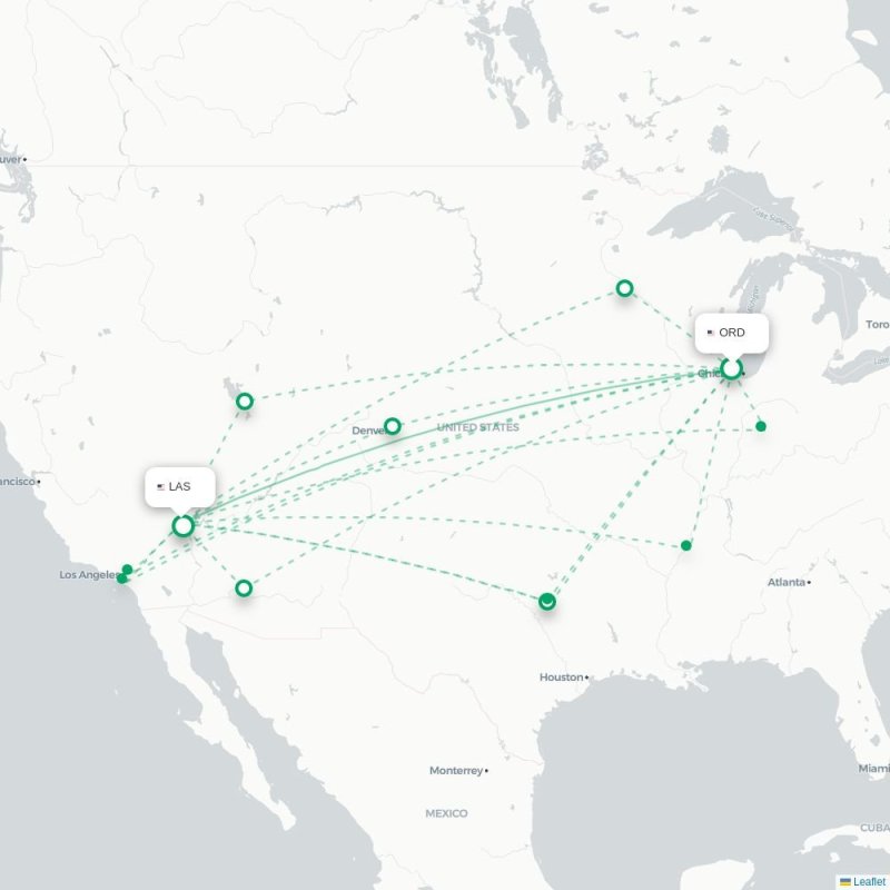 ORD - LAS route map