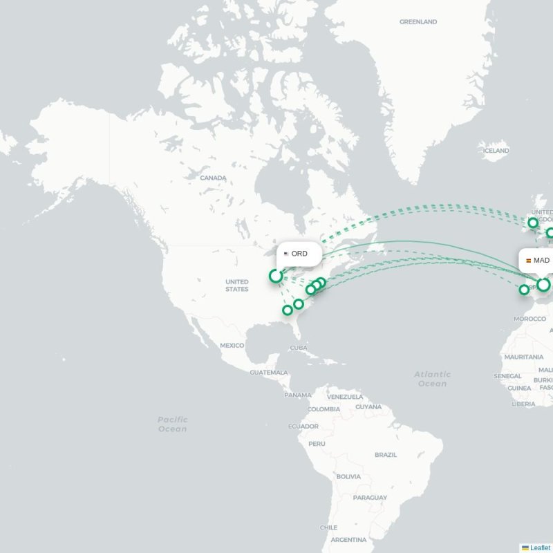 ORD - MAD route map
