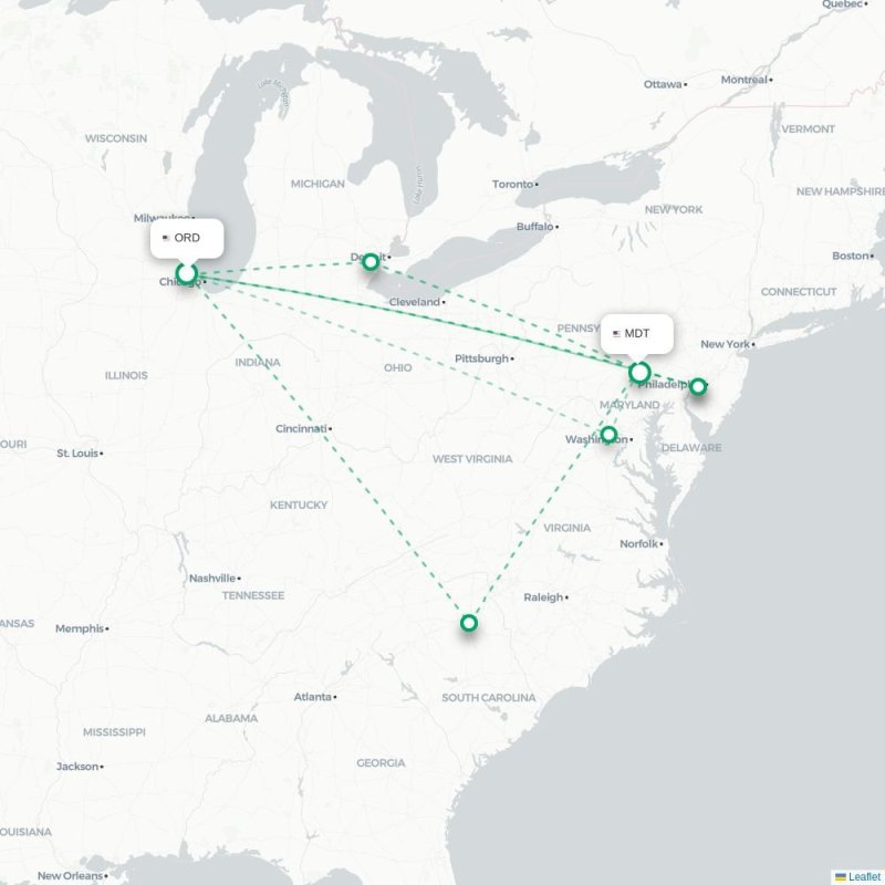 ORD - MDT route map