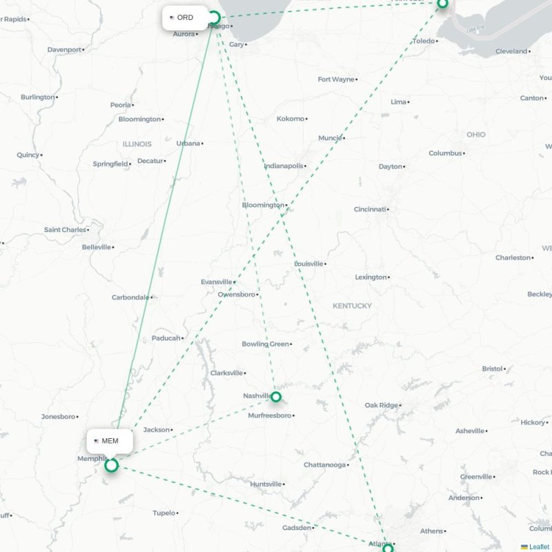 ORD - MEM route map