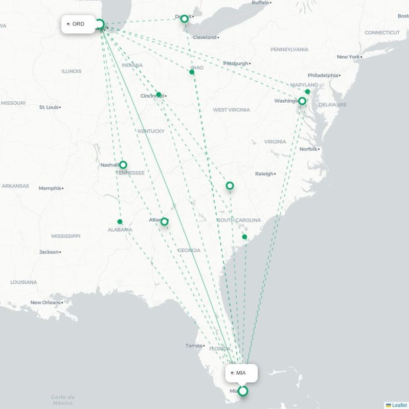 ORD - MIA route map