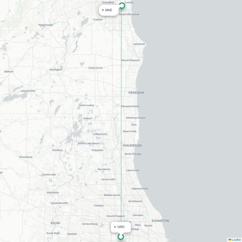 ORD - MKE route map