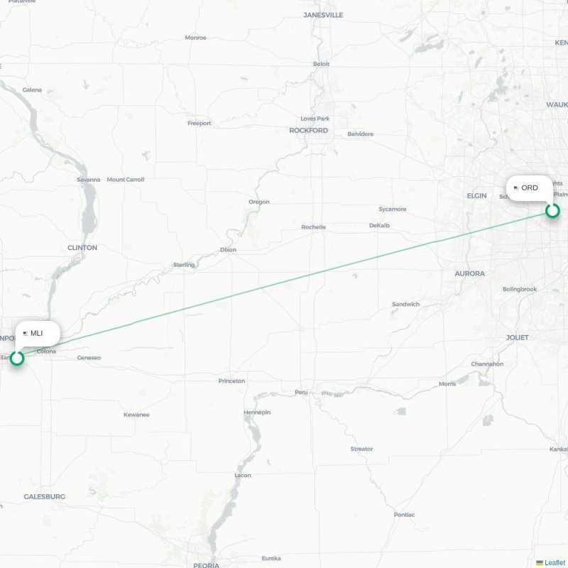 ORD - MLI route map