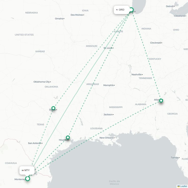 ORD - MTY route map