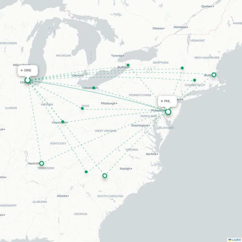 ORD - PHL route map