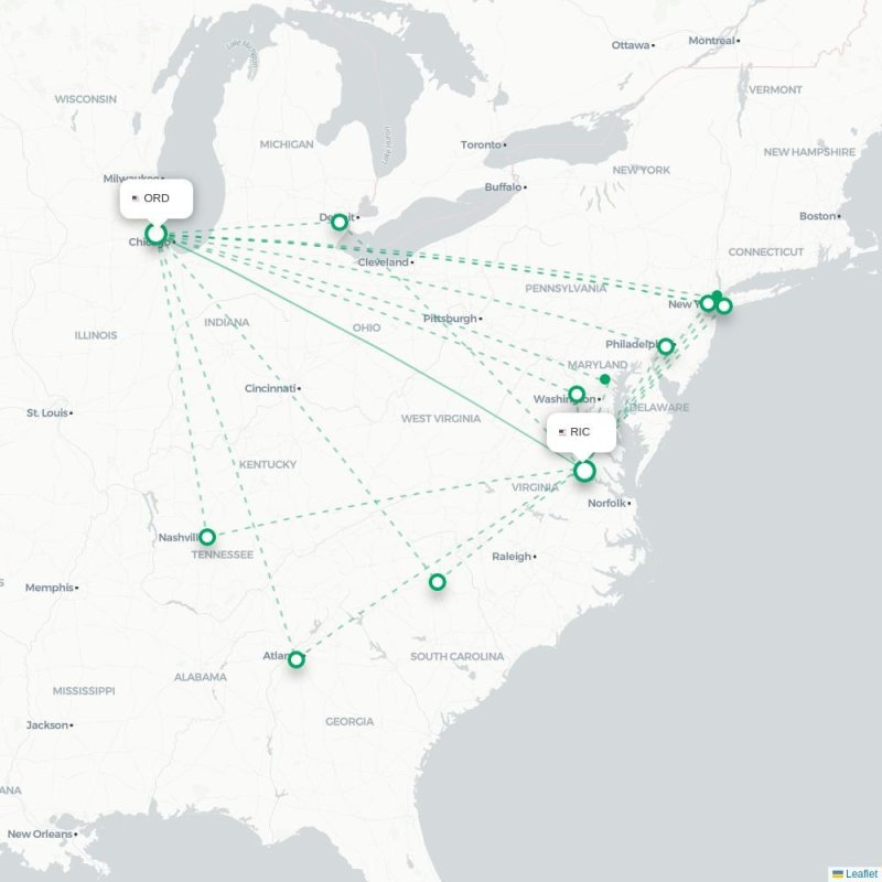 ORD - RIC route map