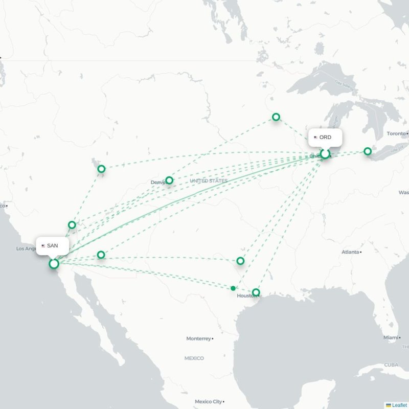 ORD - SAN route map