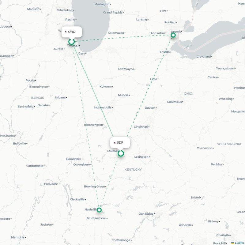 ORD - SDF route map