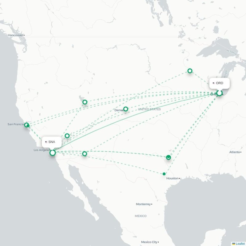 ORD - SNA route map
