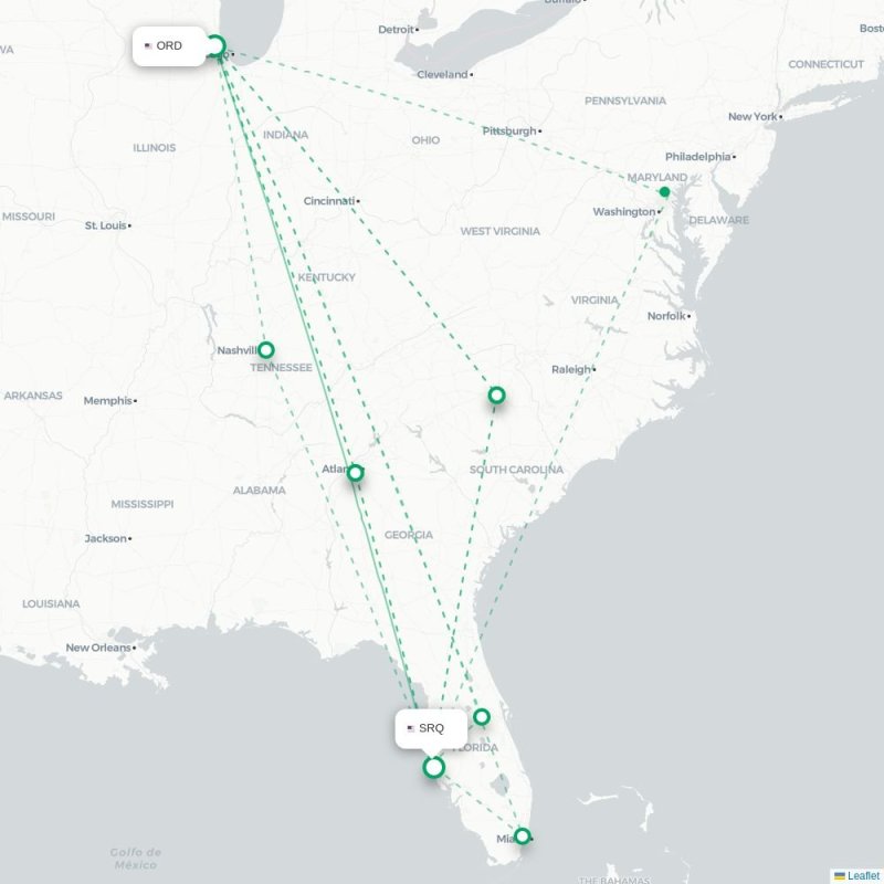 ORD - SRQ route map