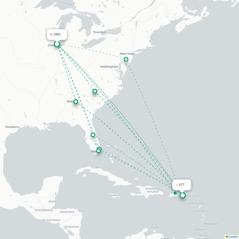 ORD - STT route map