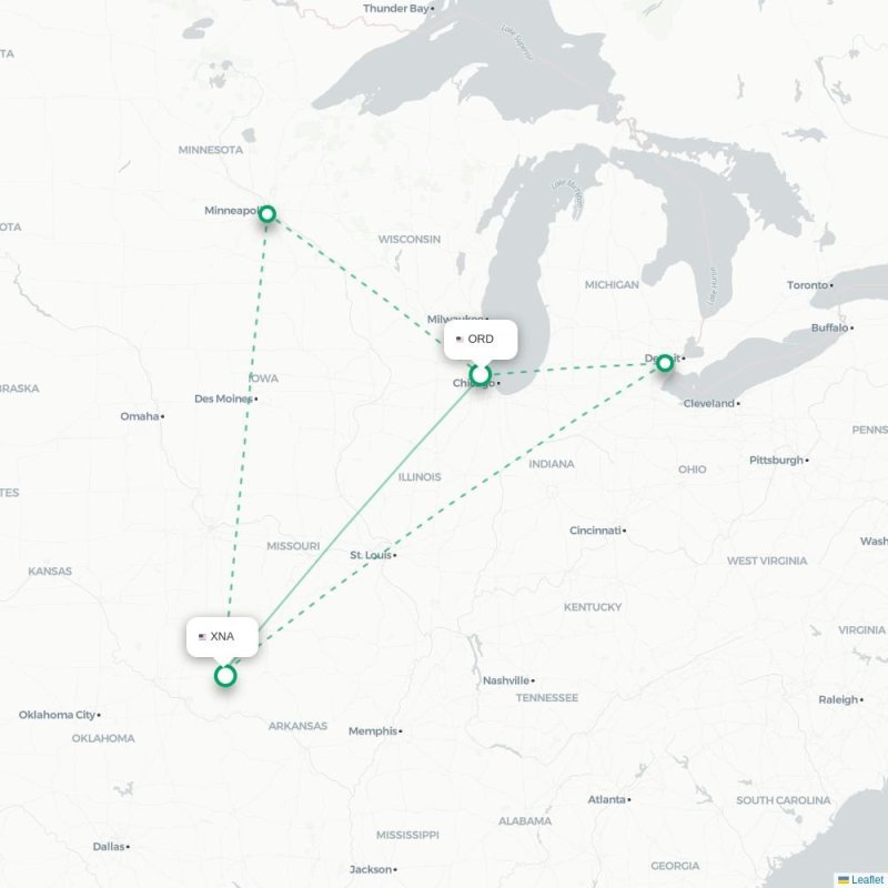 ORD - XNA route map