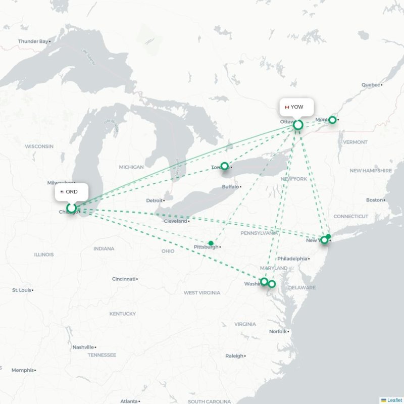 ORD - YOW route map