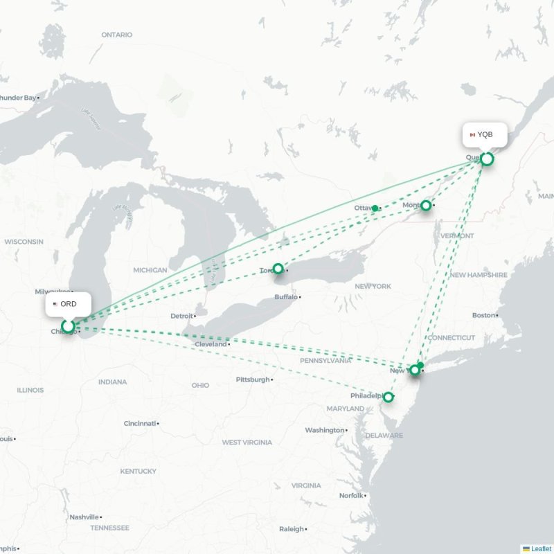 ORD - YQB route map