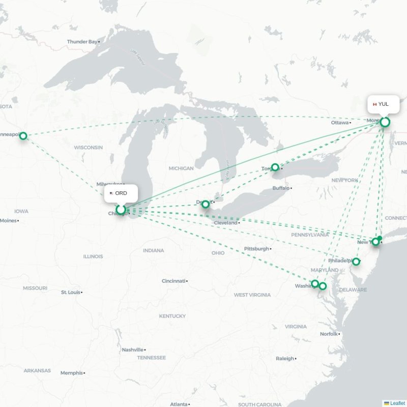 ORD - YUL route map