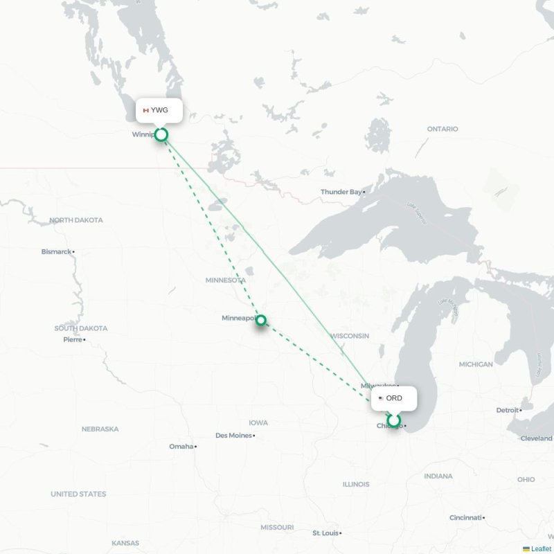 ORD - YWG route map