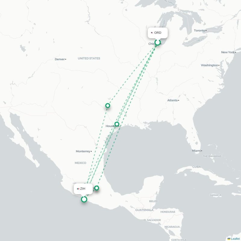 ORD - ZIH route map