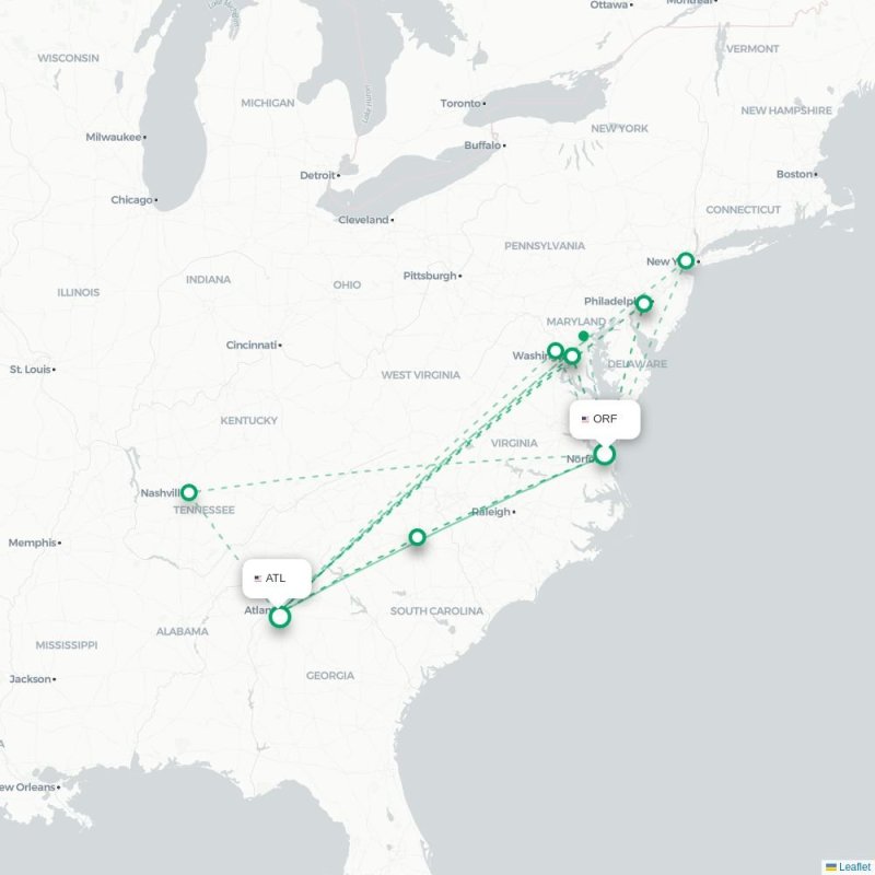 ORF - ATL route map