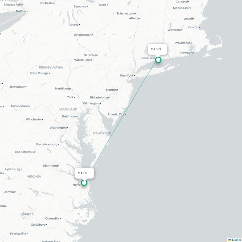 ORF - HVN route map