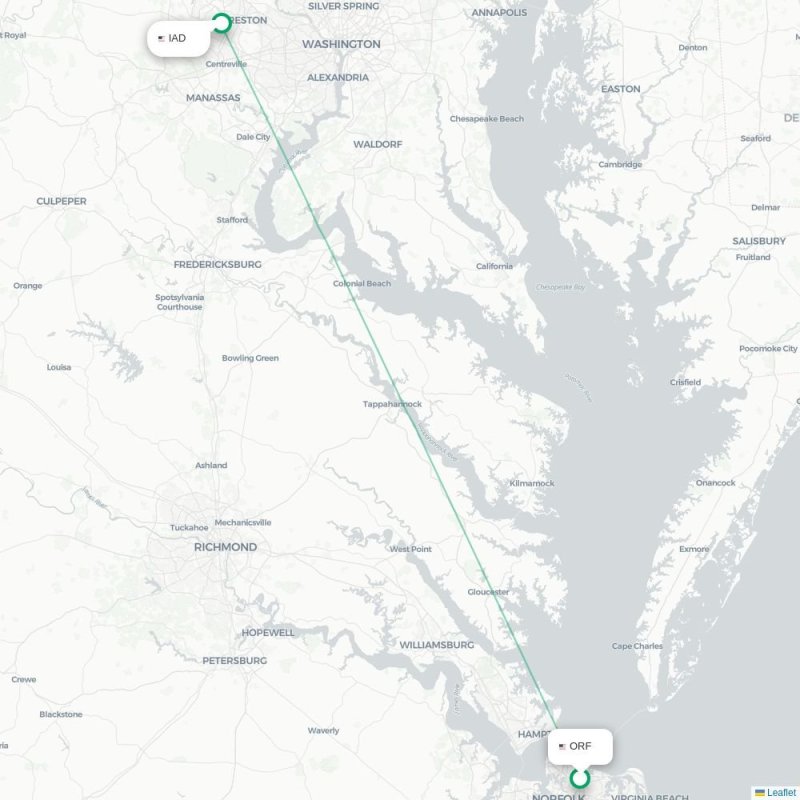 ORF - IAD route map