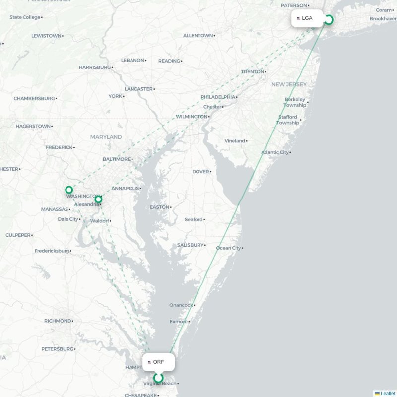ORF - LGA route map