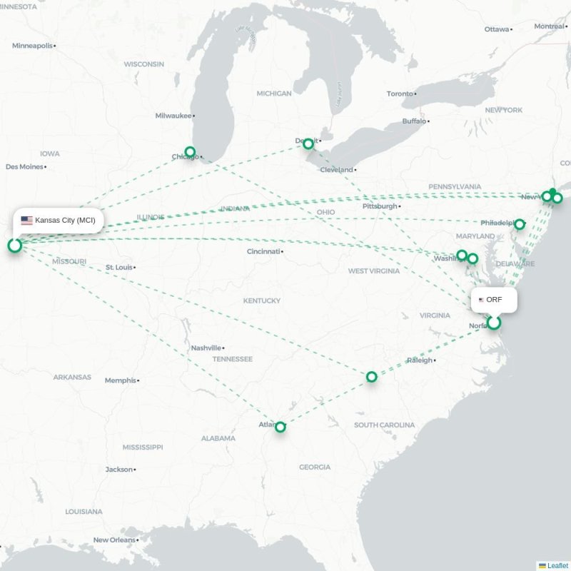 ORF - MCI route map