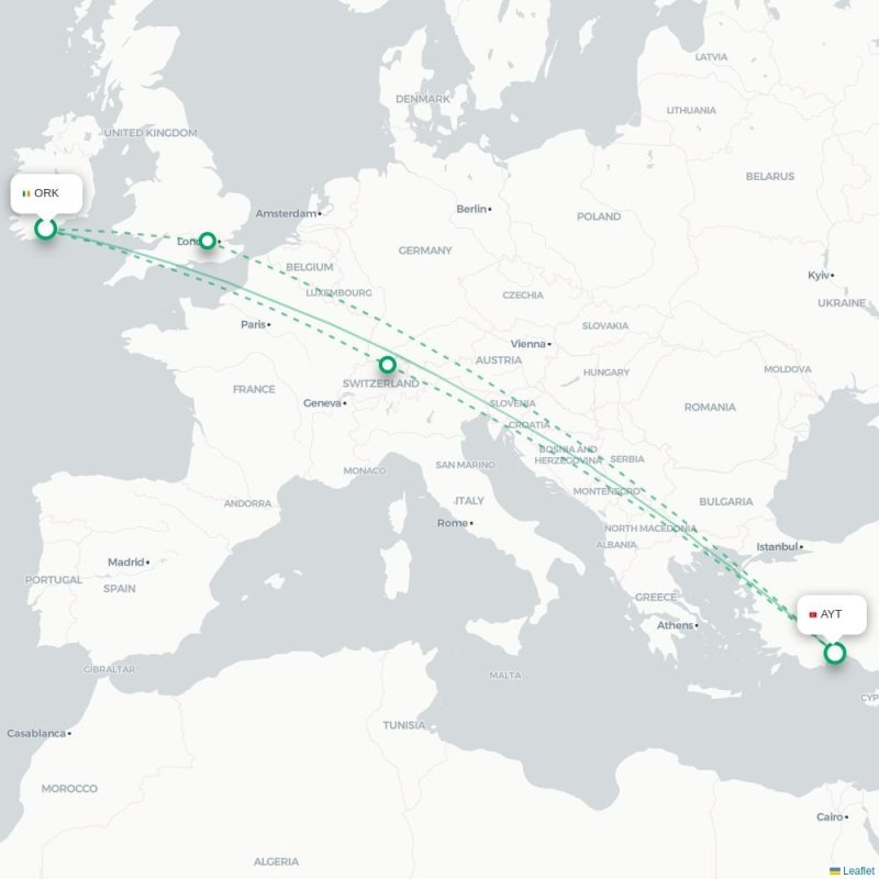 ORK - AYT route map